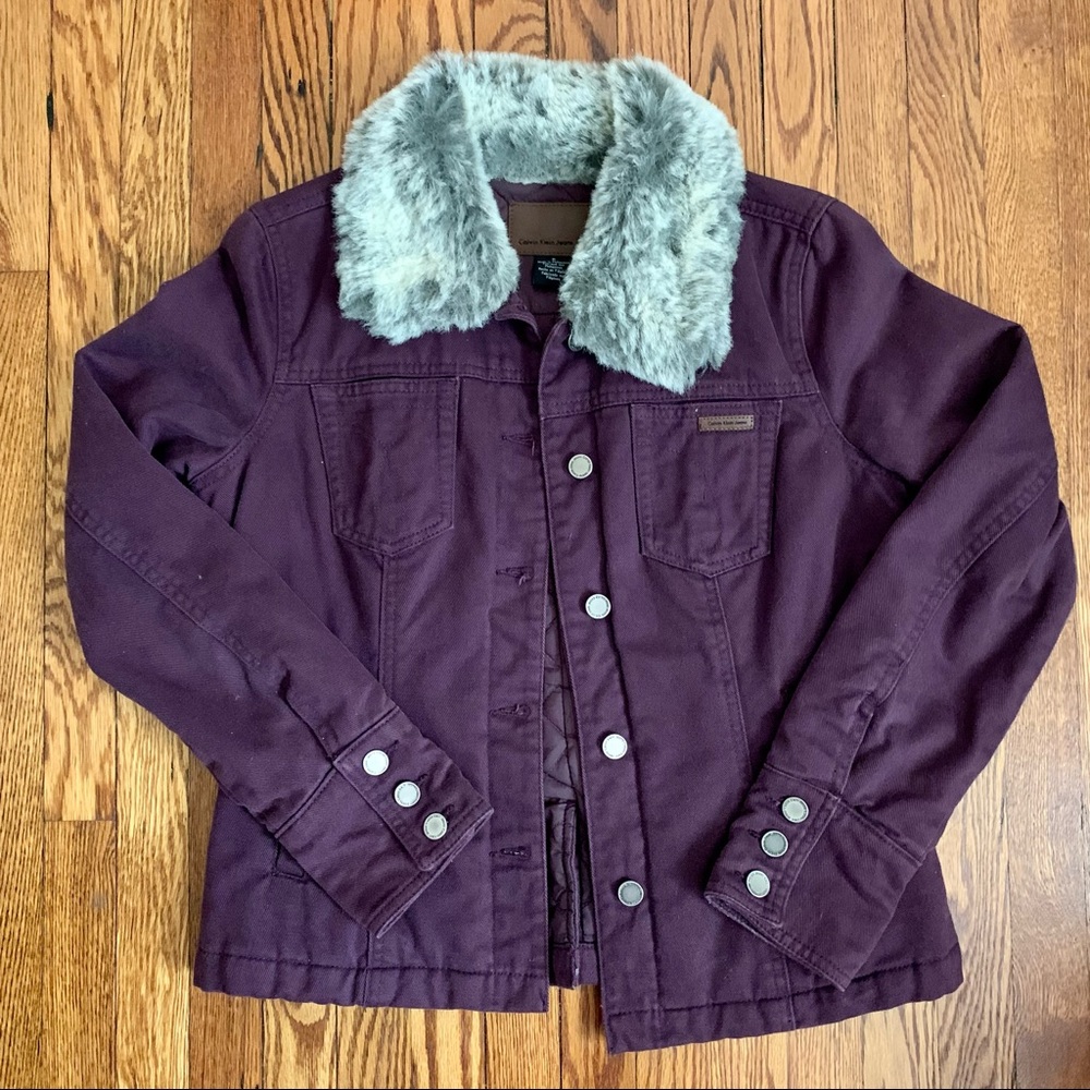 Calvin Klein Purple Jacket with Faux Fur Collar